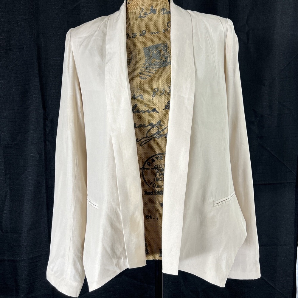 Lovposh Jacket LARGE Ivory Cream Coat Open V Cut Front‎ Long Sleeve Lined